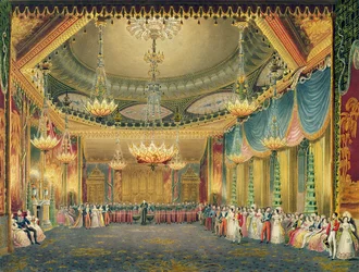 De Muziekkamer, uit Zichten van het Koninklijk Paviljoen, Brighton door John Nash (1752-1835) 1826